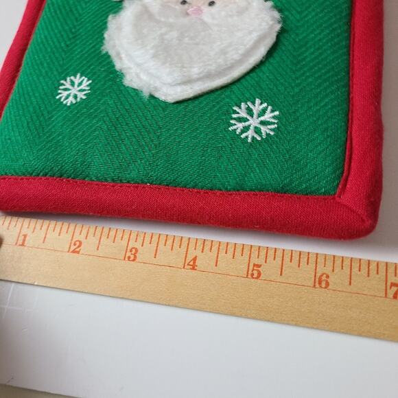 Christmas Santa Claus Green Set of 2 Oven Mitts Hot Pad Holiday Kitchen Set - Picture 7 of 9